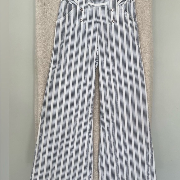 LONDON-JEAN Blue and White Striped Wide Leg Pants - Picture 1 of 8